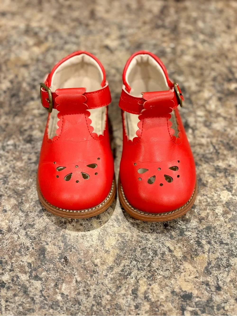 Felix & Flora Red Girls' T-Strap Leather Mary Janes Shoes